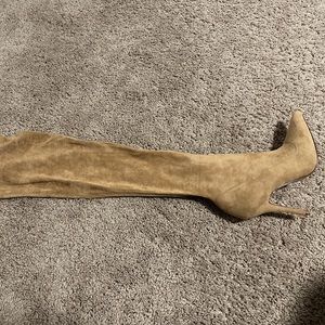 Thigh high beige boots